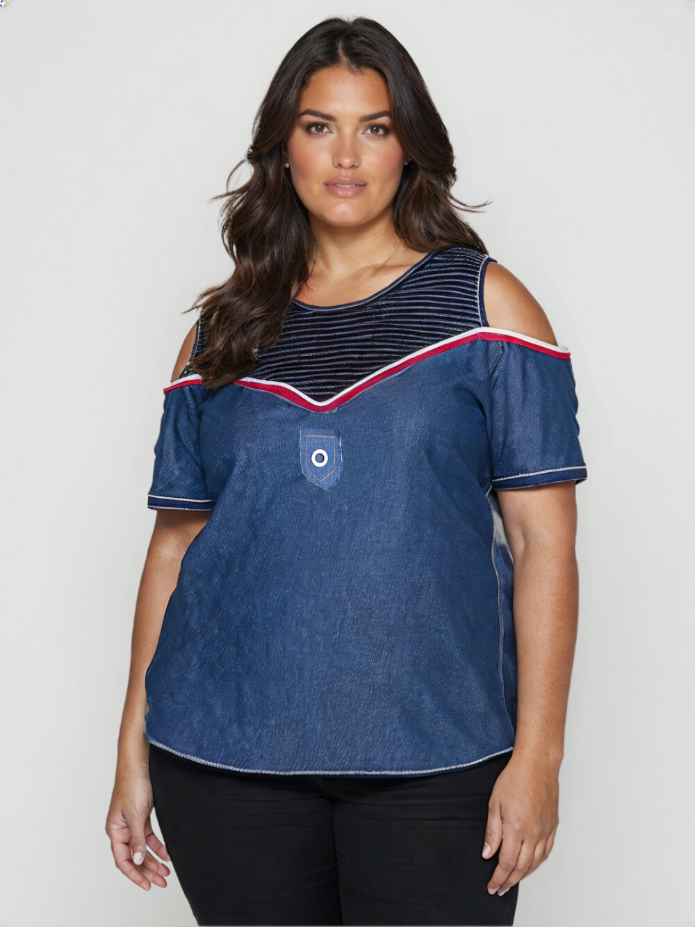 Grossiste Pomme Rouge Paris - Tshirt imitation jean (C6220)