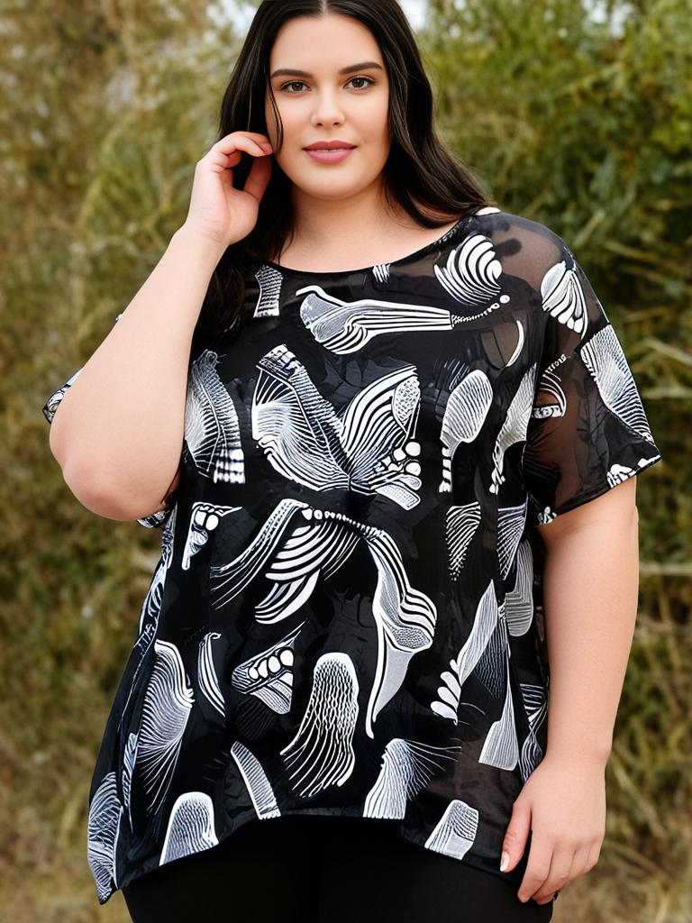 Wholesaler Pomme Rouge Paris - Top large size black printed (C6597)