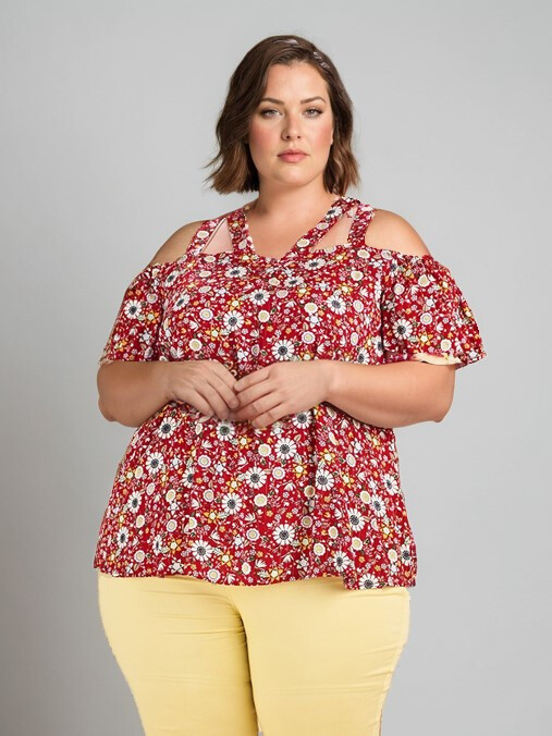 Grossista Pomme Rouge Paris - Top grande motivo di fiori rossi (C6204)