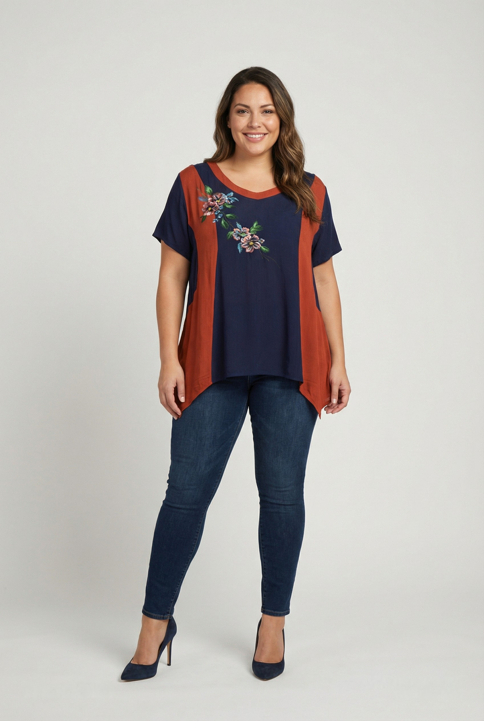 Grossiste Pomme Rouge Paris - Top coton/lin grande taille (A589)
