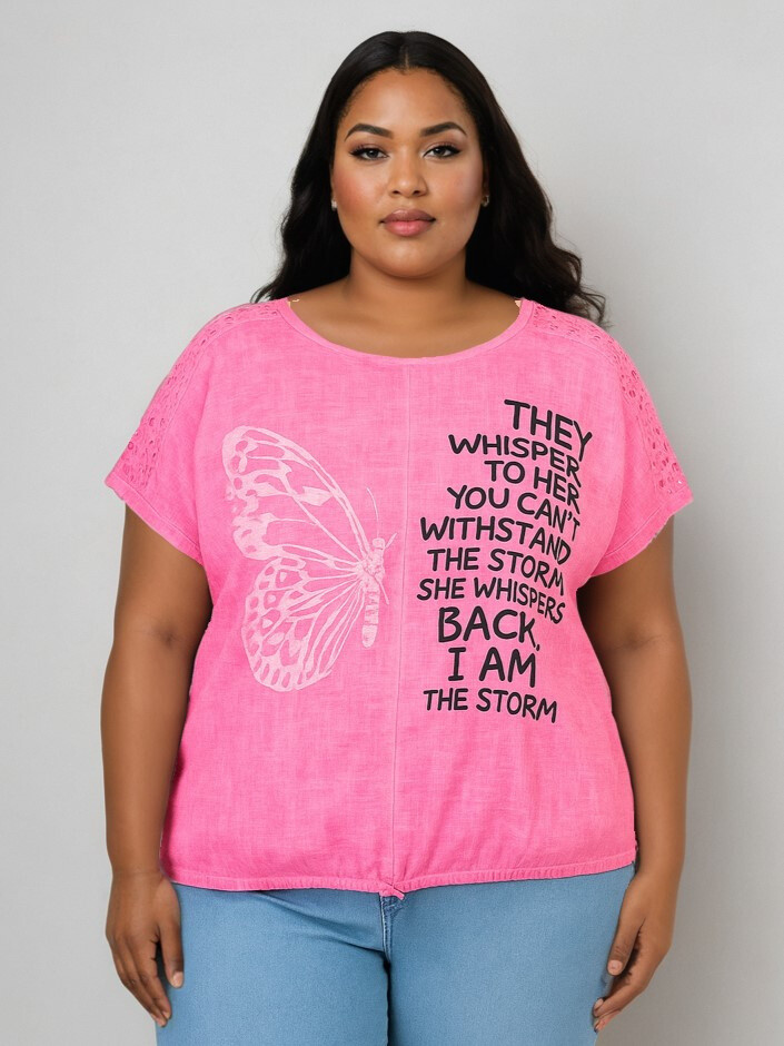 Grossiste Pomme Rouge Paris - Tshirt grande taille rose (C8010)