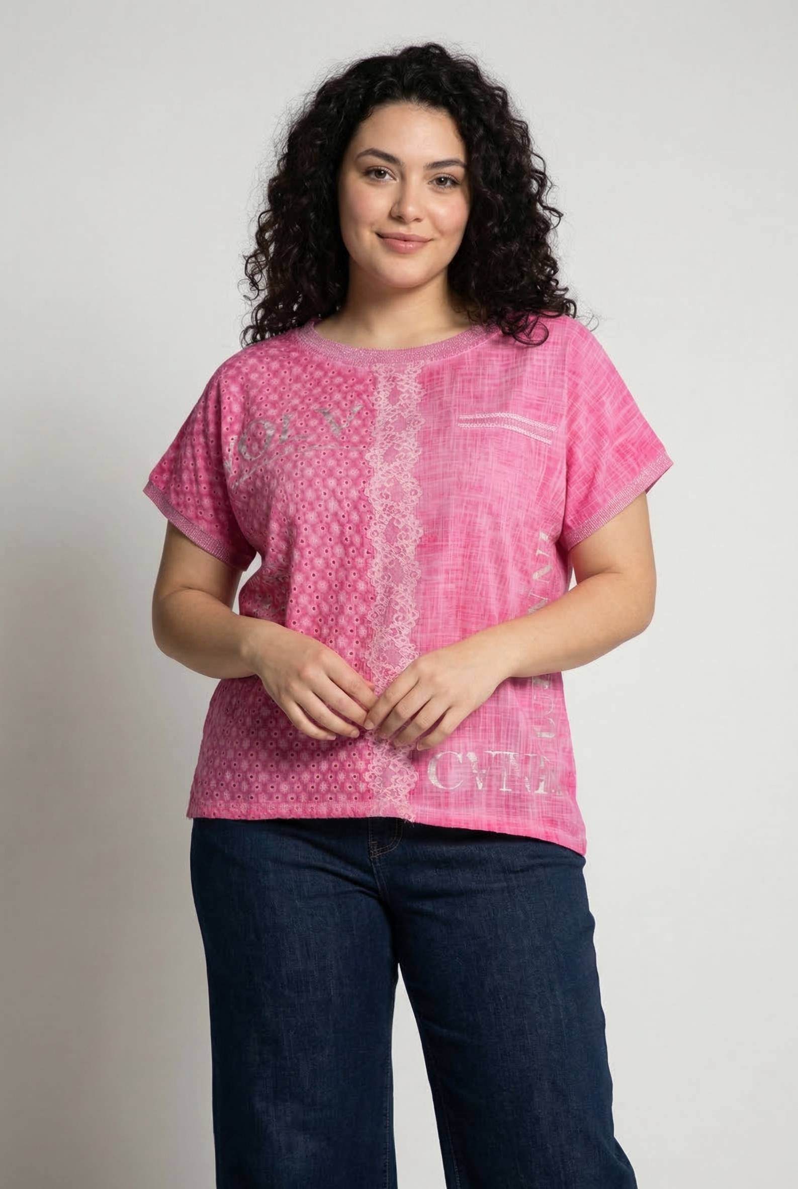 Grossiste Pomme Rouge Paris - T-shirt grande taille rose (C8013)
