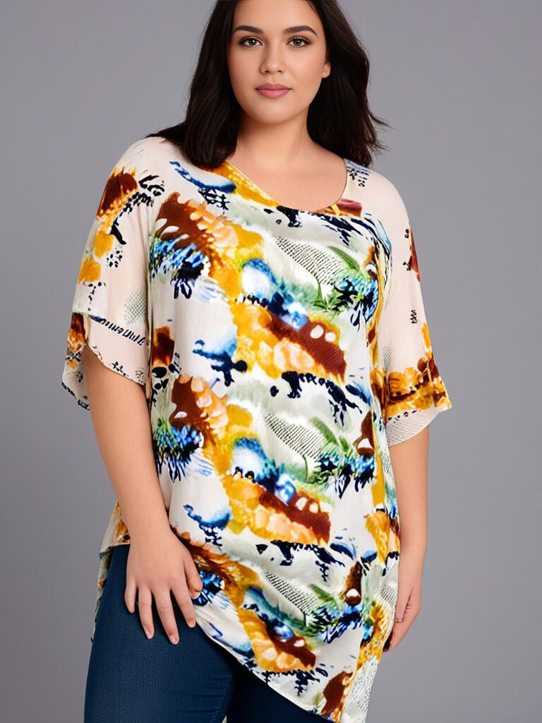 Grossiste Pomme Rouge Paris - Top grande taille imprimé jaune (C6596)