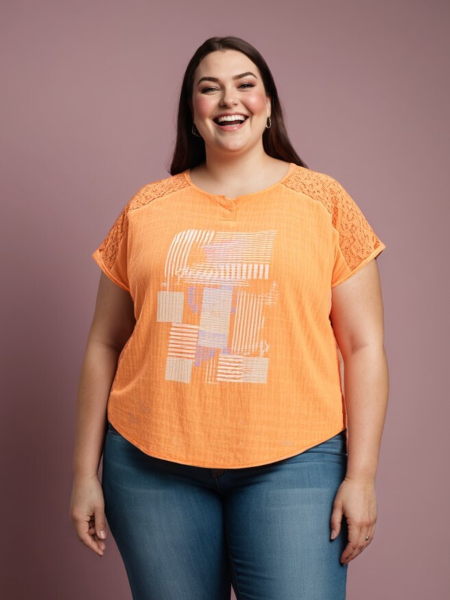 Großhändler Pomme Rouge Paris - Orange T-Shirt in Übergröße (C8011)