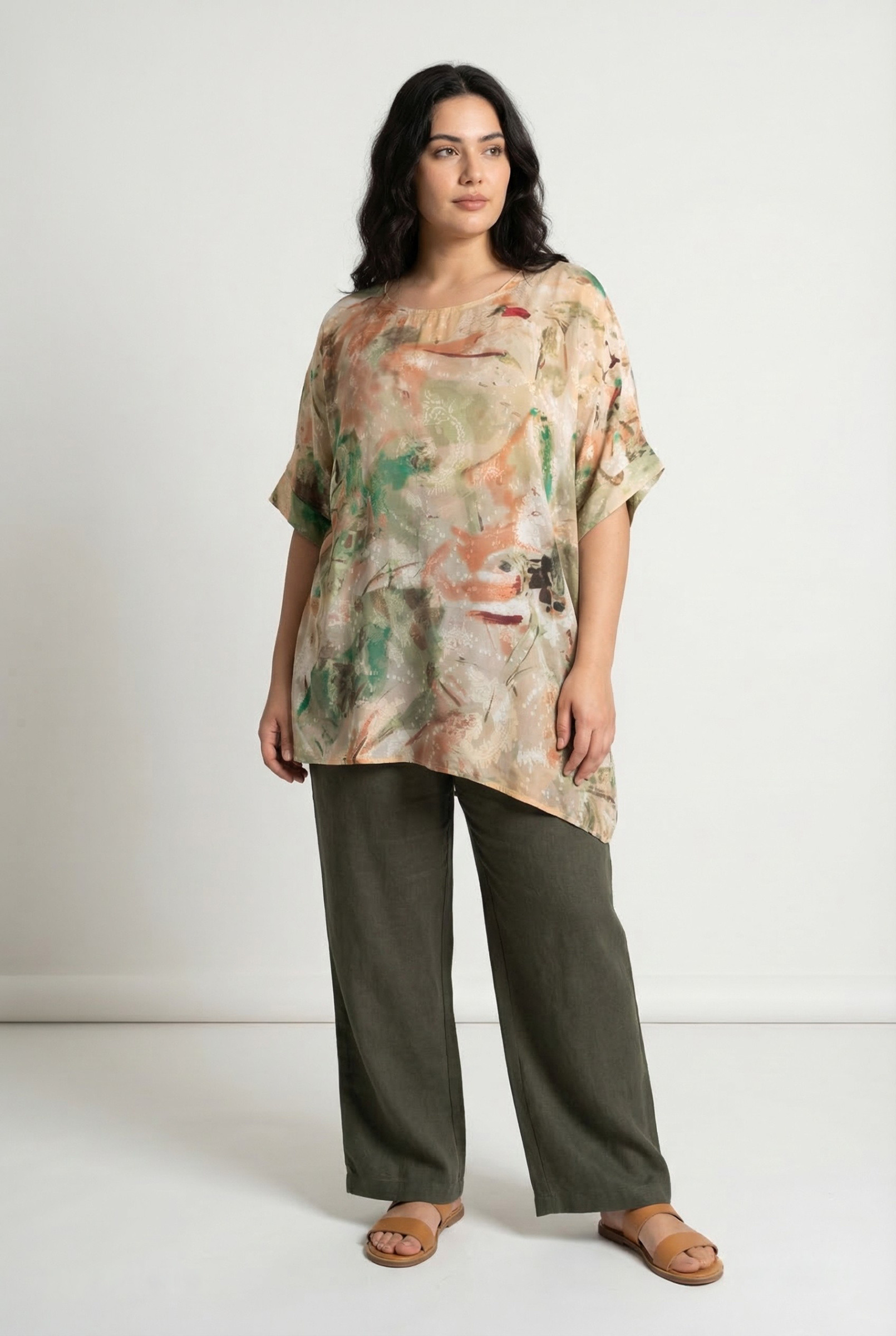 Grossiste Pomme Rouge Paris - Top grande taille imprimé vert (C6596)