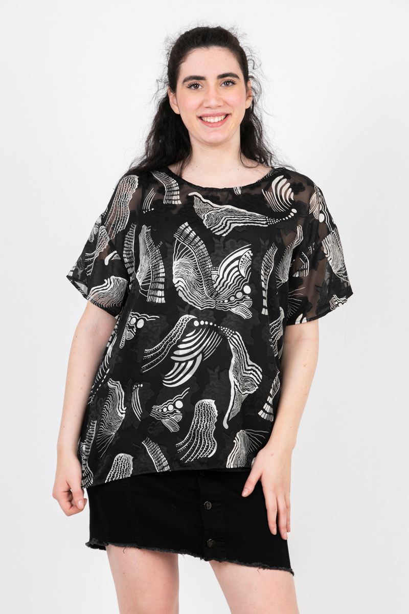 Grossiste Pomme Rouge Paris - Top grande taille imprimé noir (C6597)