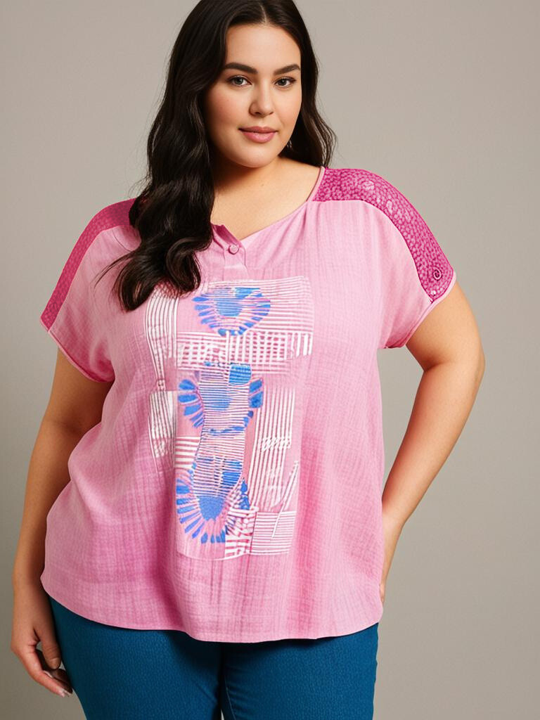 Grossiste Pomme Rouge Paris - Tshirt grande taille rose (C8011)