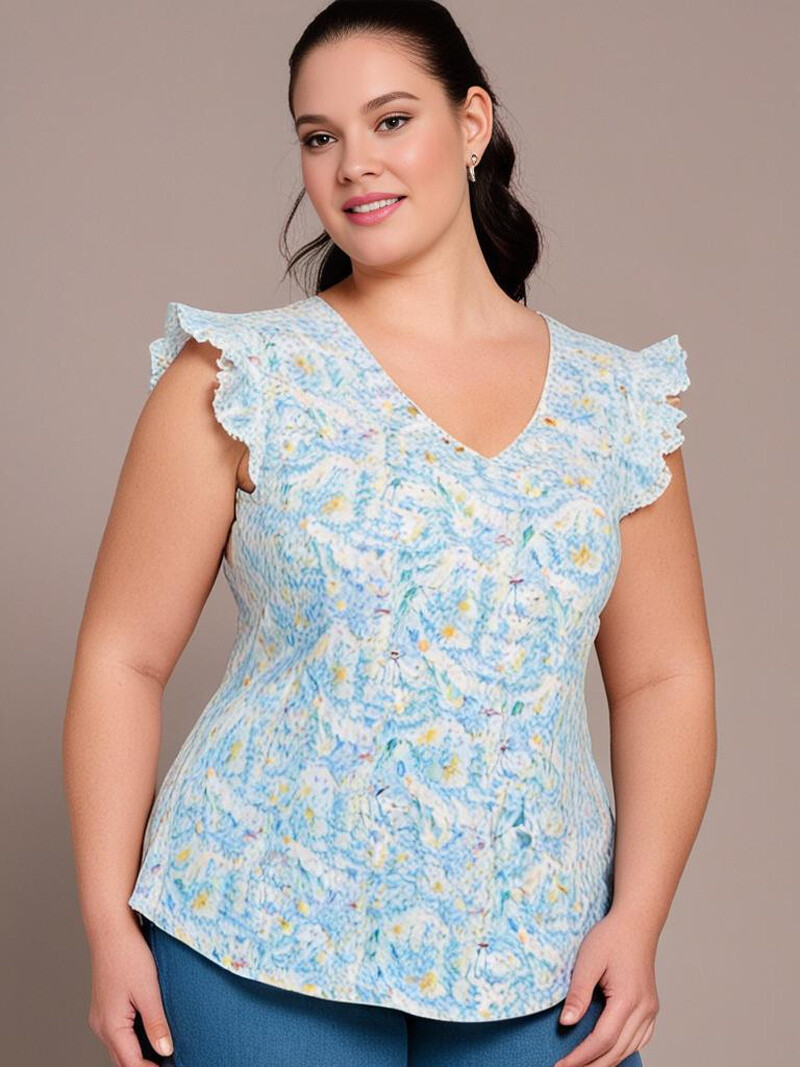 Wholesaler Pomme Rouge Paris - Top large size blue printed (C6577)