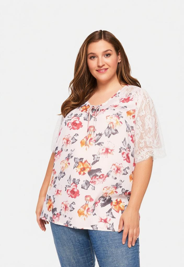 Grossiste Pomme Rouge Paris - Top imprimé blanc grande taille (C6209)