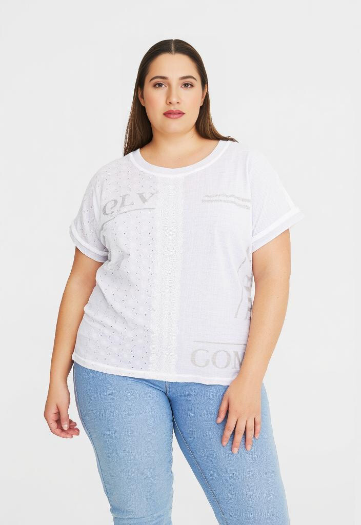 Grossiste Pomme Rouge Paris - Tshirt grande taille blanc (C8013)