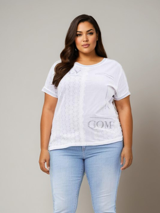 Grossiste Pomme Rouge Paris - Tshirt grande taille blanc (C8013)