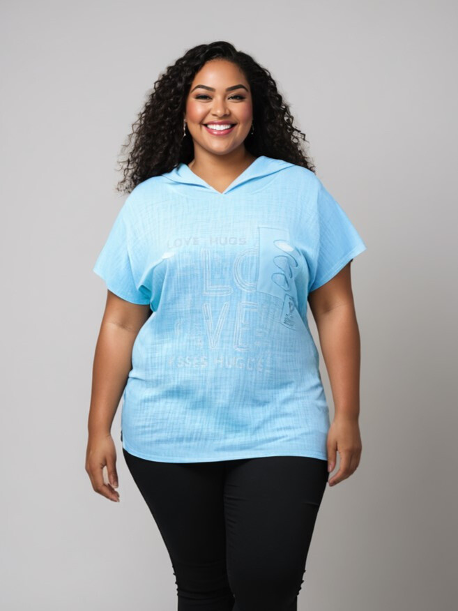 Grossiste Pomme Rouge Paris - Tshirt grande taille turquoise (C8012)