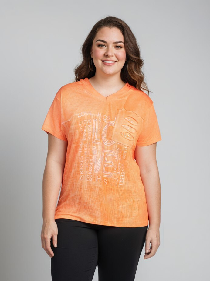 Grossiste Pomme Rouge Paris - Tshirt grande taille orange (C8012)