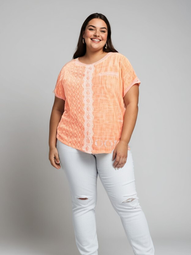 Großhändler Pomme Rouge Paris - Oranges T-Shirt in Übergröße (C8013)