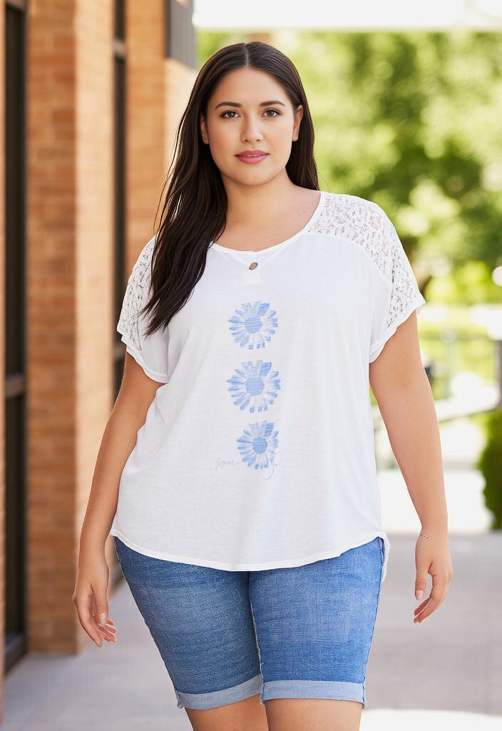 Grossiste Pomme Rouge Paris - Tshirt grande taille blanc (C8011)