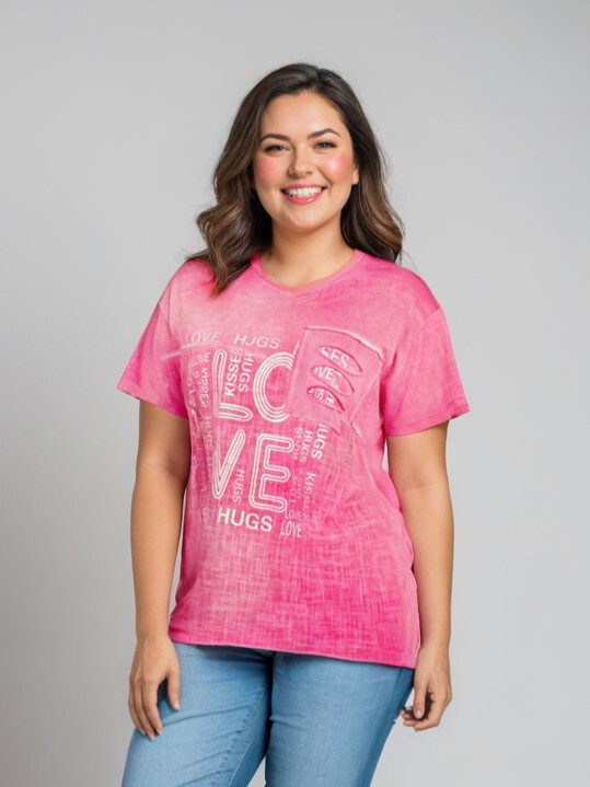 Grossiste Pomme Rouge Paris - Tshirt grande taille rose (C8012)