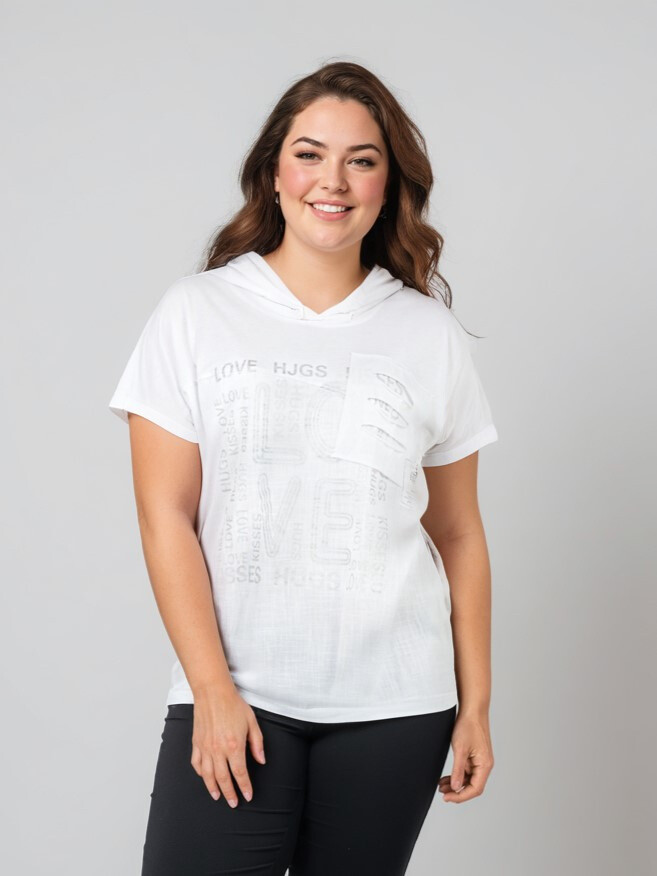 Grossiste Pomme Rouge Paris - Tshirt grande taille blanc (C8012)