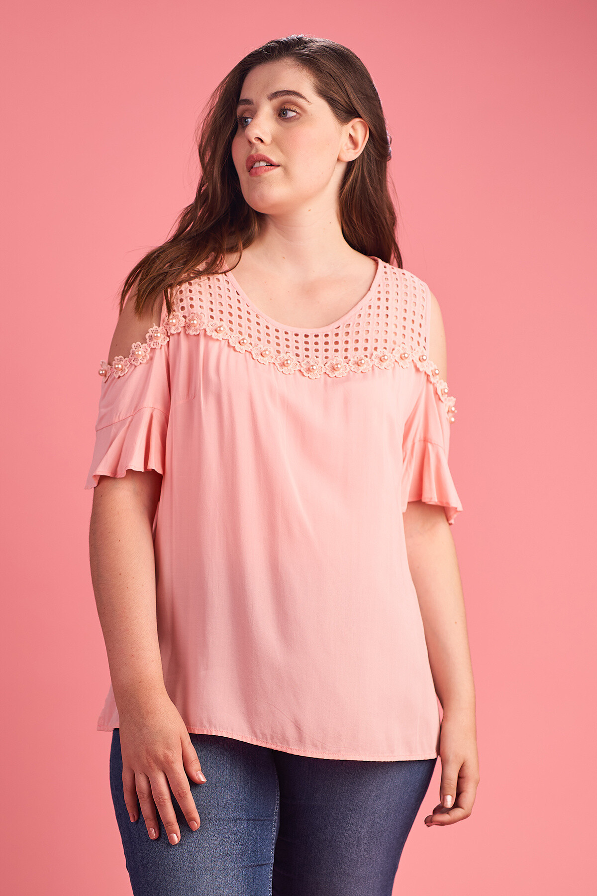 Grossiste Pomme Rouge Paris - Top ajouré avec perles (A958)