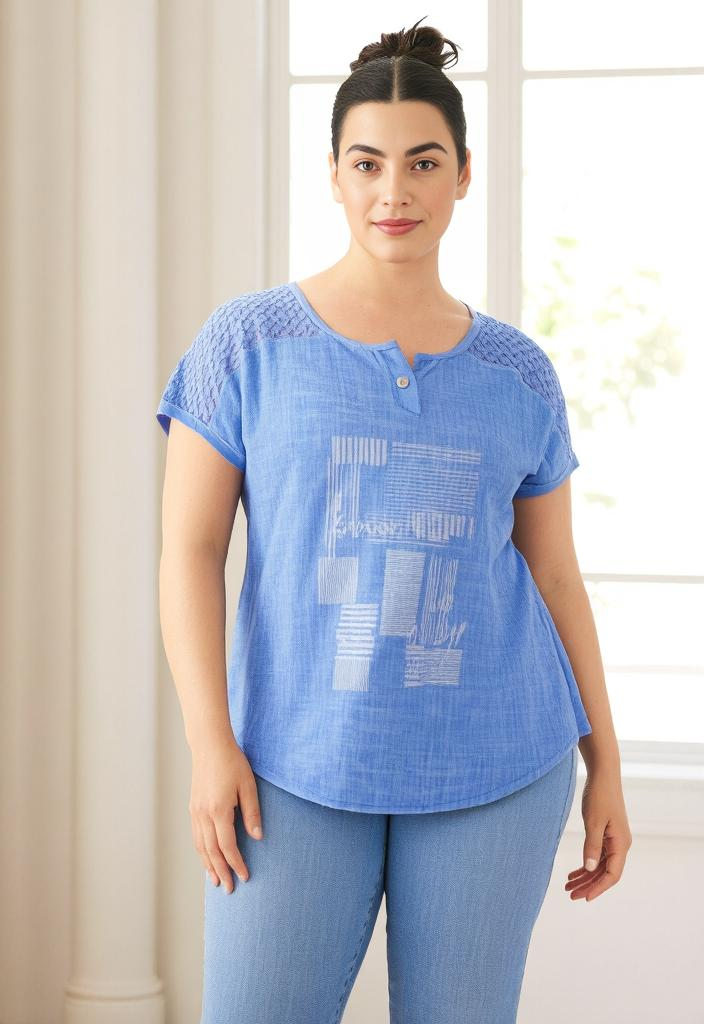 Grossiste Pomme Rouge Paris - Tshirt grande taille bleu (C8011)