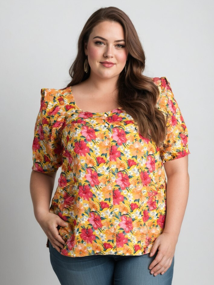 Grossiste Pomme Rouge Paris - Top imprimé fleuri jaune (C6565)