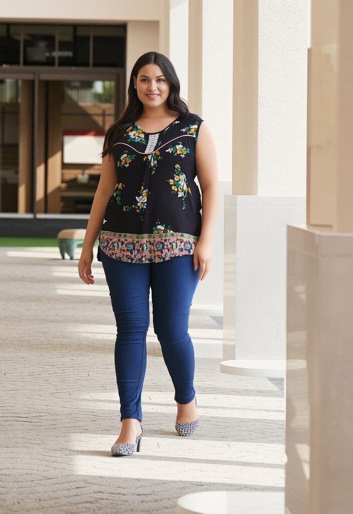 Grossiste Pomme Rouge Paris - Top grande taille imprimé fleuri (A955/NOIR)