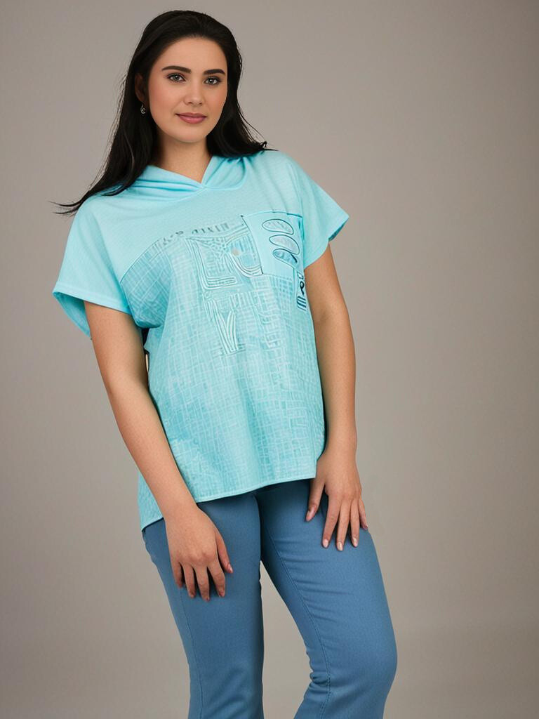 Grossiste Pomme Rouge Paris - Tshirt grande taille turquoise (C8012)