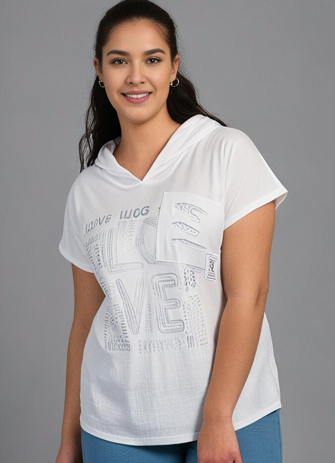 Grossiste Pomme Rouge Paris - Tshirt grande taille blanc (C8012)
