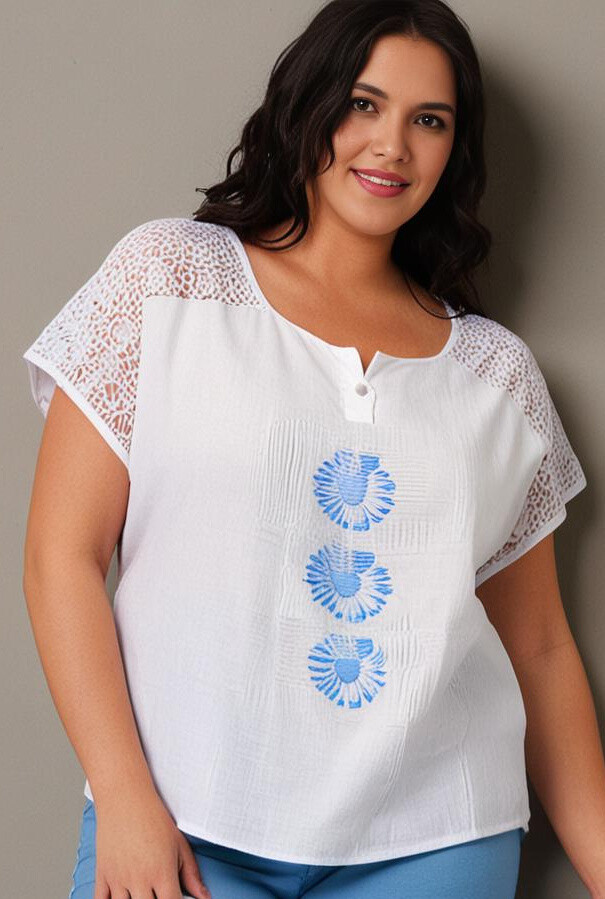 Grossiste Pomme Rouge Paris - Tshirt grande taille blanc (C8011)