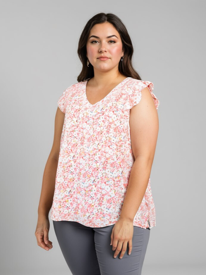 Grossiste Pomme Rouge Paris - Top grande taille imprimé rose (C6577)