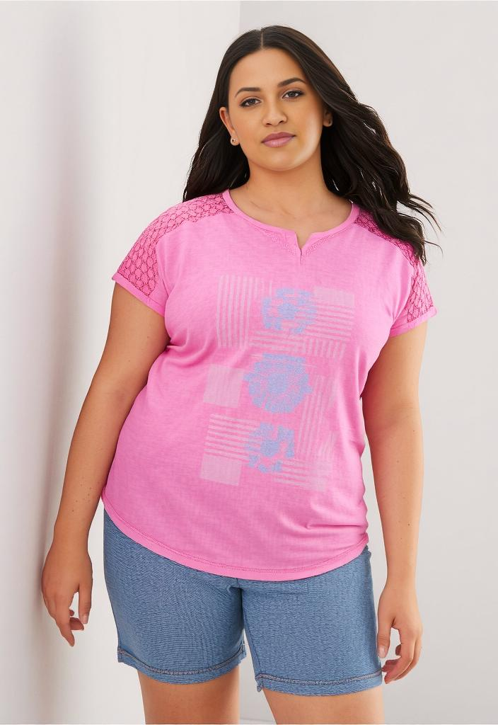 Grossiste Pomme Rouge Paris - Tshirt grande taille rose (C8011)