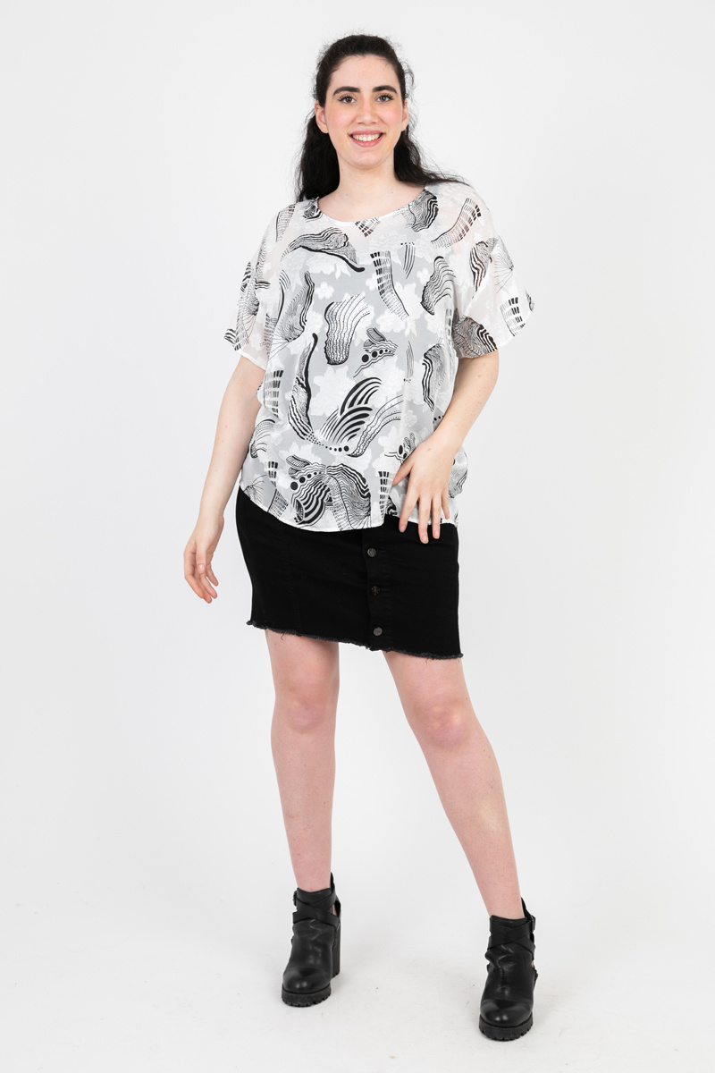 Grossiste Pomme Rouge Paris - Top grande taille imprimé blanc (C6597)
