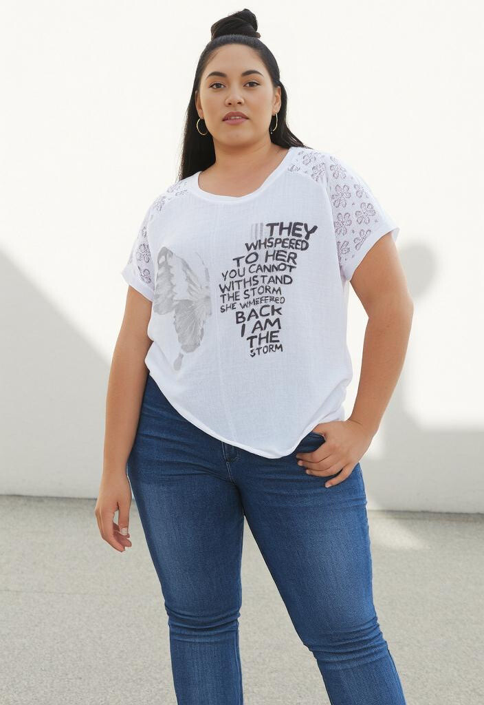 Grossiste Pomme Rouge Paris - Tshirt grande taille blanc (C8010)