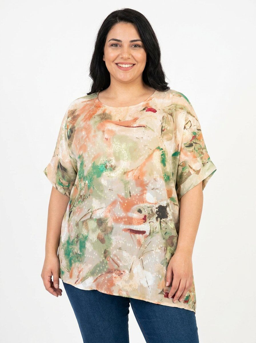 Grossiste Pomme Rouge Paris - Top grande taille imprimé vert (C6596)