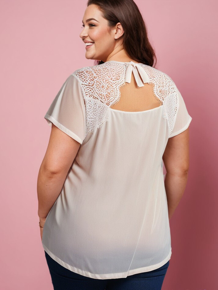 Grossiste Pomme Rouge Paris - Top avec dentelle blanc (A837)