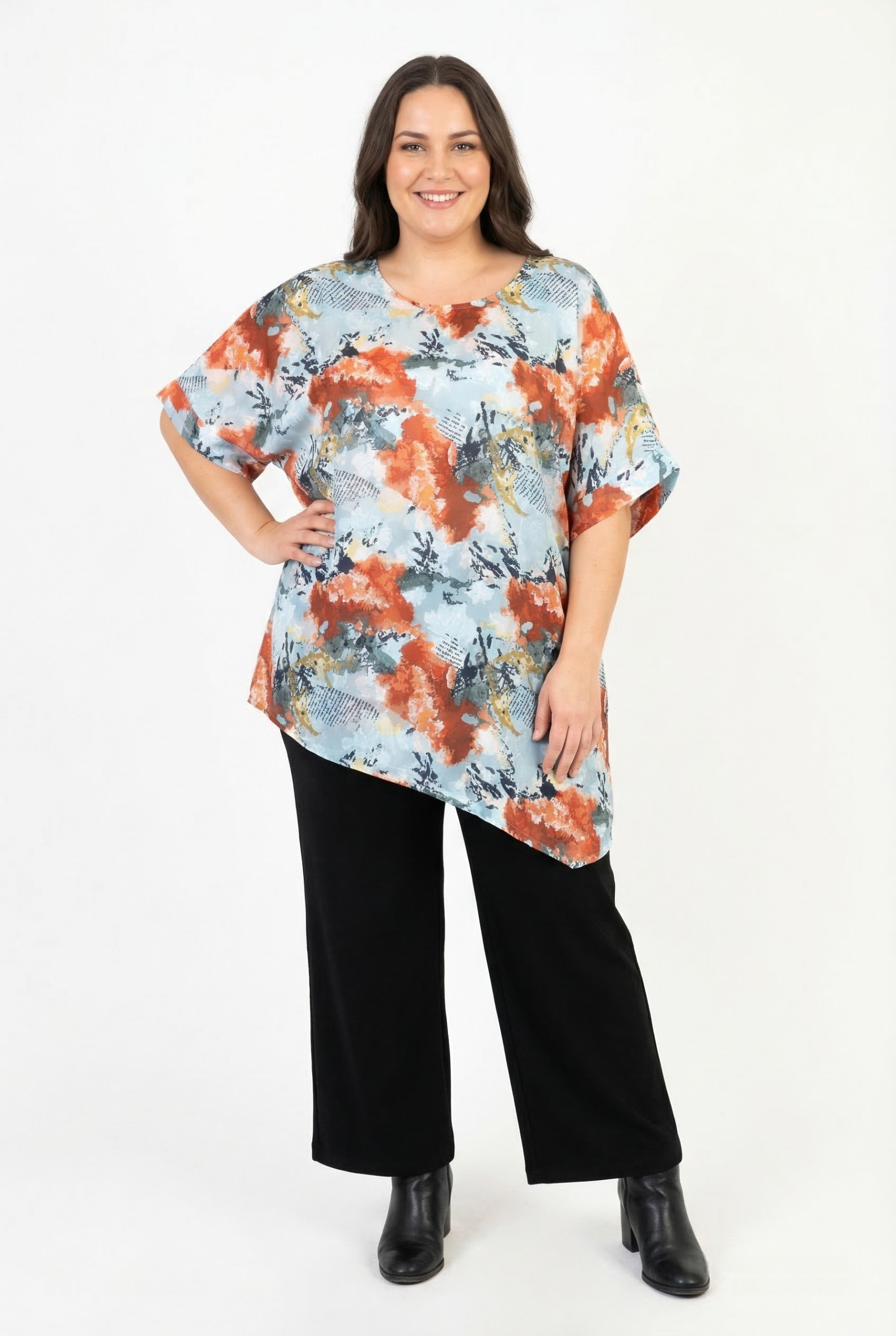 Grossiste Pomme Rouge Paris - Top grande taille imprimé bleu (C6596)