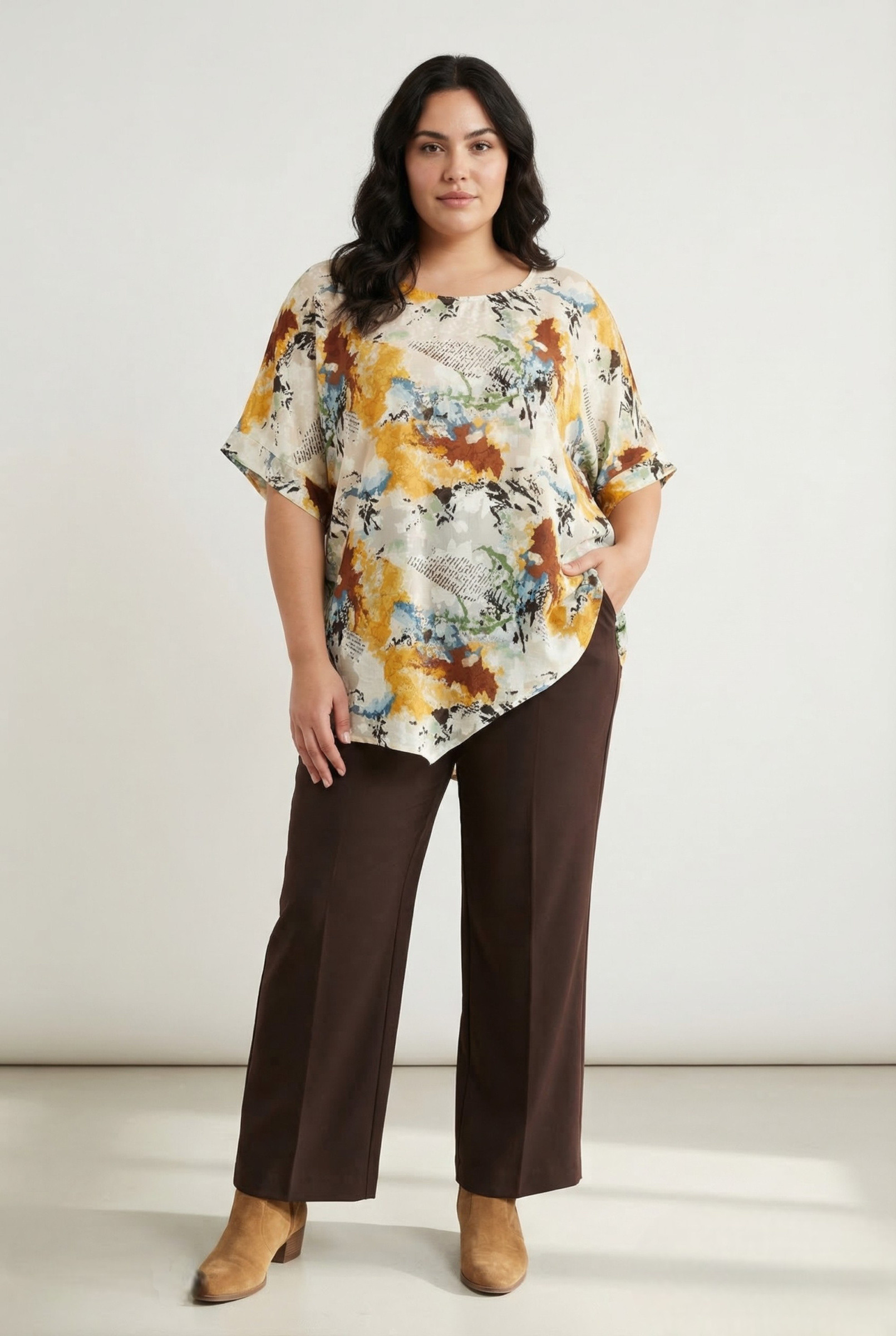 Grossiste Pomme Rouge Paris - Top grande taille imprimé jaune (C6596)