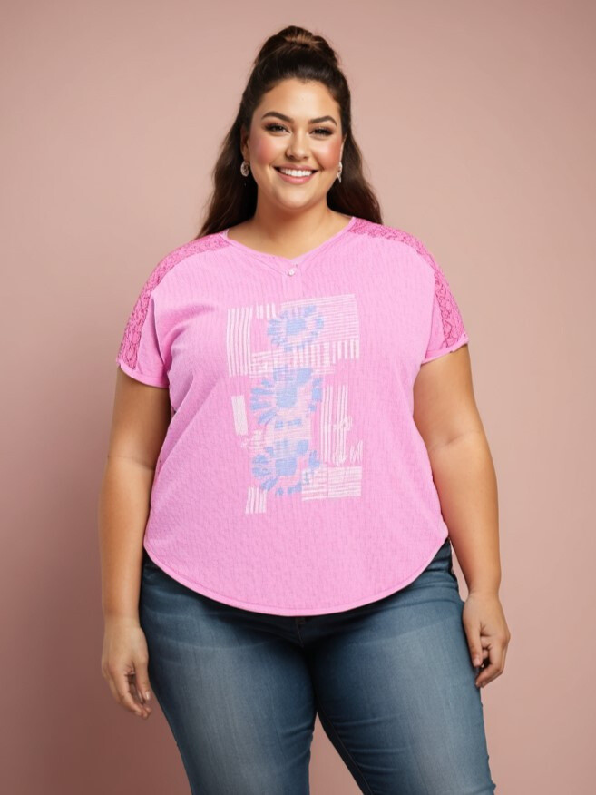 Großhändler Pomme Rouge Paris - Rosa T-Shirt in Übergröße (C8011)
