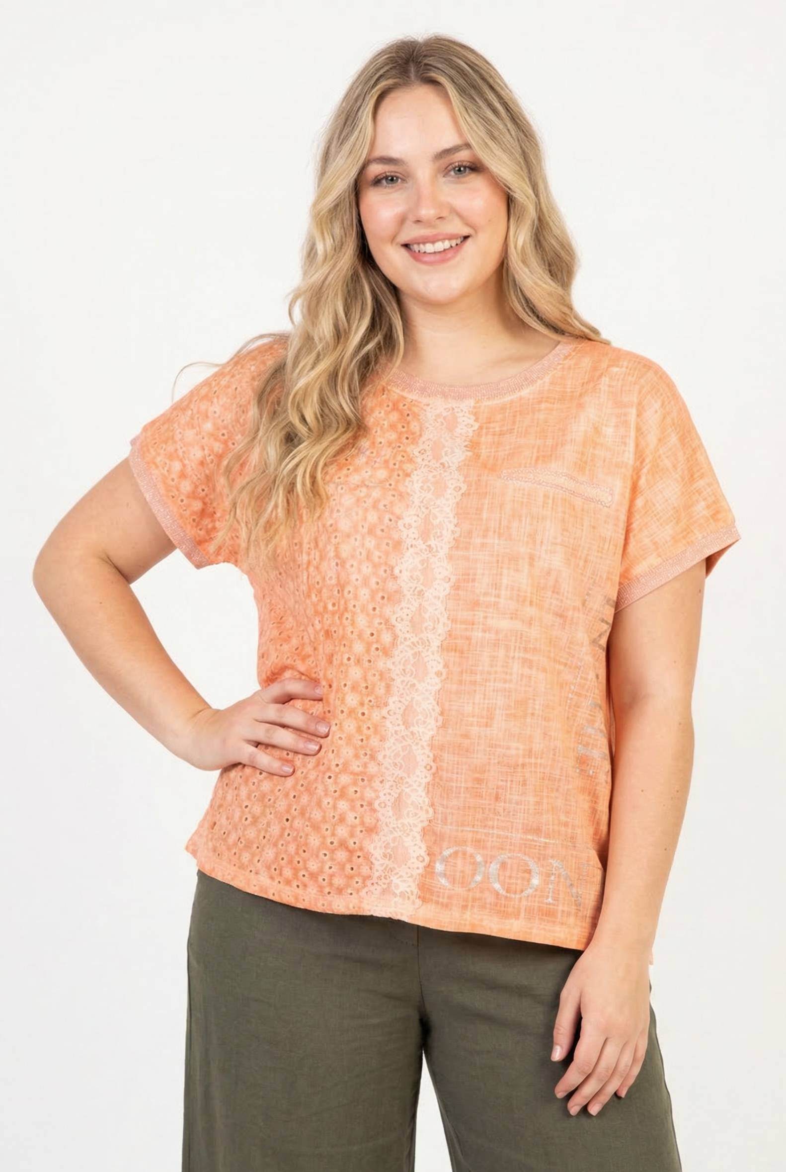Grossiste Pomme Rouge Paris - T-shirt grande taille orange (C8013)