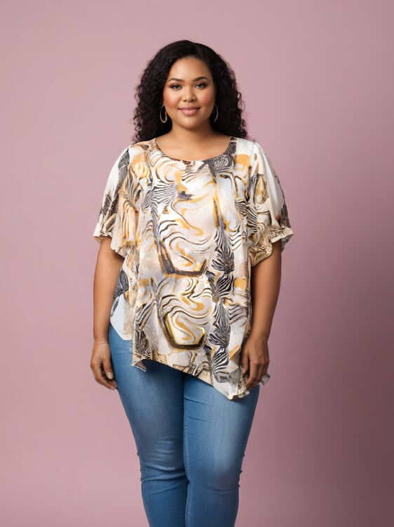 Grossiste Pomme Rouge Paris - Top grande taille imprimé noir (C6596)