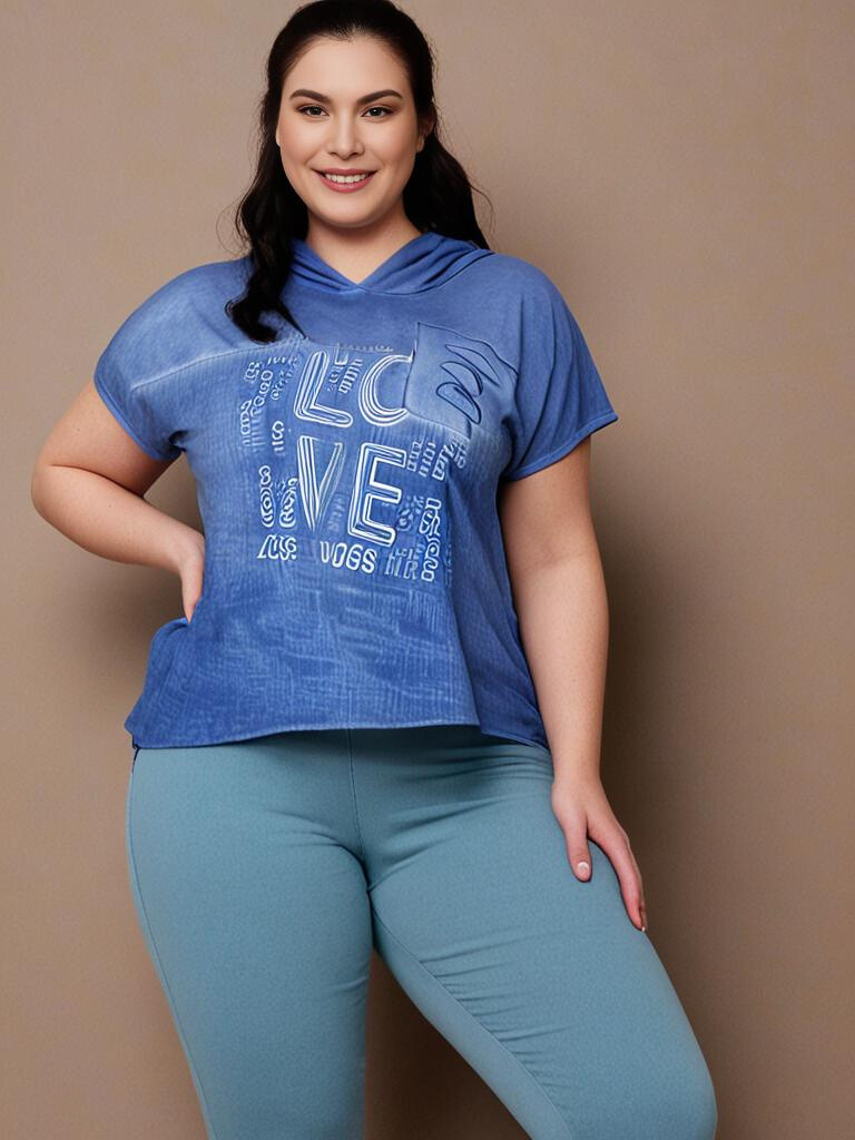Grossiste Pomme Rouge Paris - Tshirt grande taille bleu (C8012)