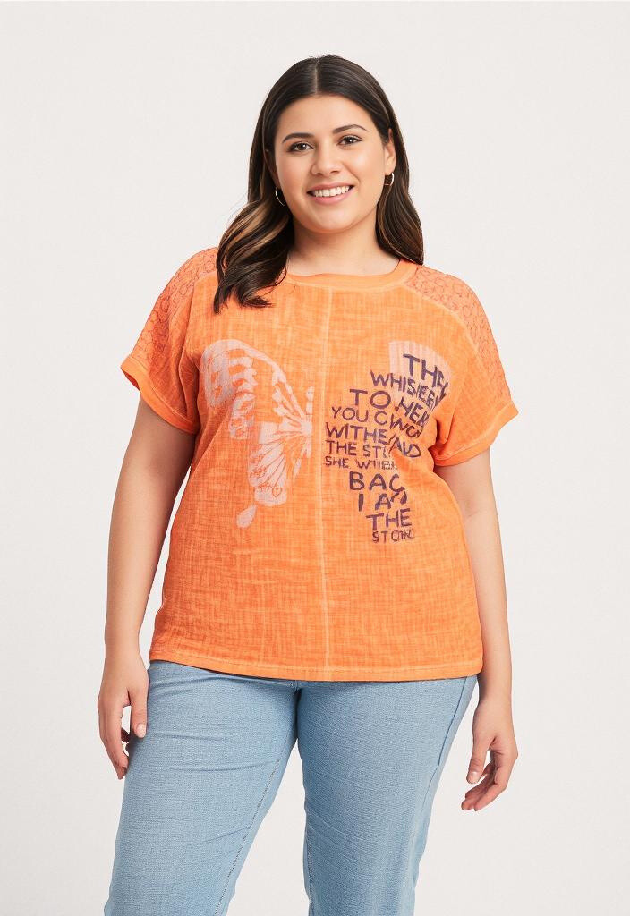 Grossiste Pomme Rouge Paris - Tshirt grande taille orange (C8010)