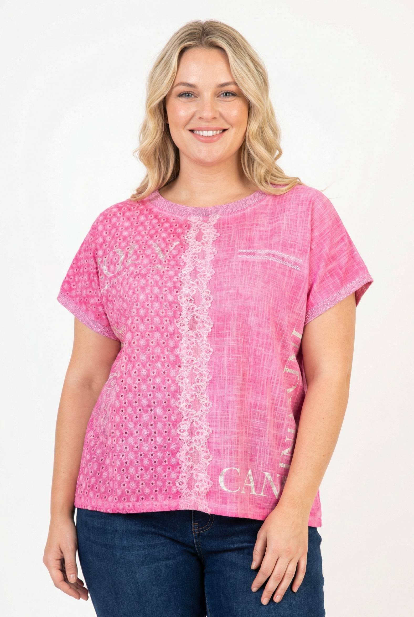 Grossiste Pomme Rouge Paris - T-shirt grande taille rose (C8013)