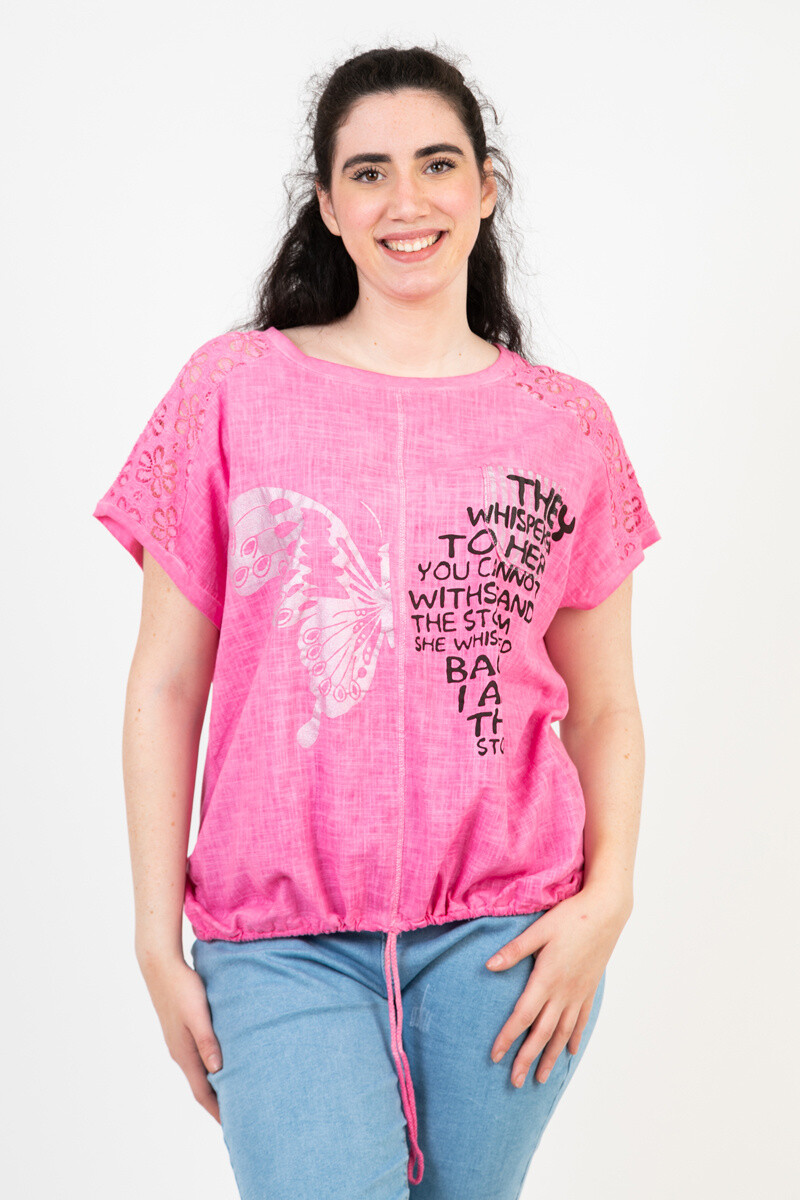 Grossiste Pomme Rouge Paris - Tshirt grande taille rose (C8010)