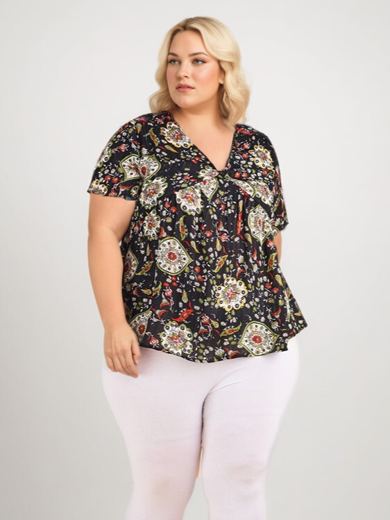 Grossista Pomme Rouge Paris - Top Big Black Flower Stampa (C6219)