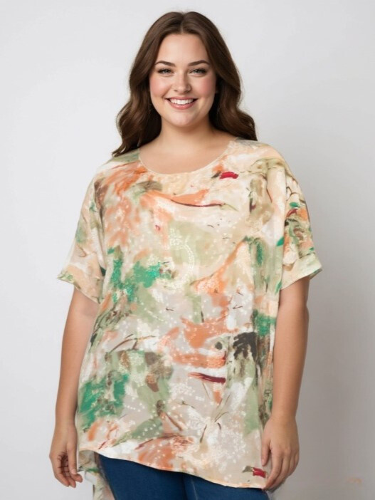 Grossiste Pomme Rouge Paris - Top grande taille imprimé vert (C6596)