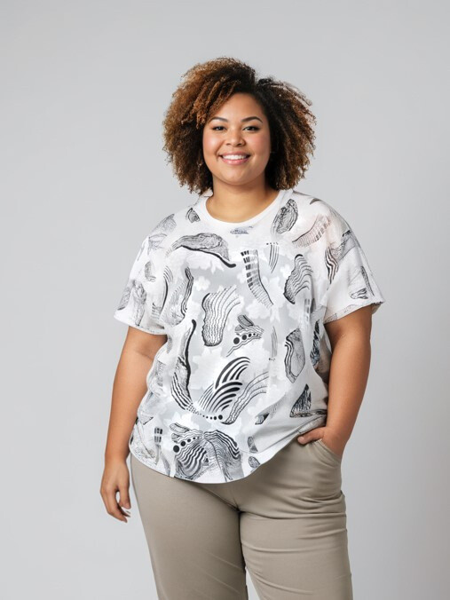 Grossiste Pomme Rouge Paris - Top grande taille imprimé blanc (C6597)