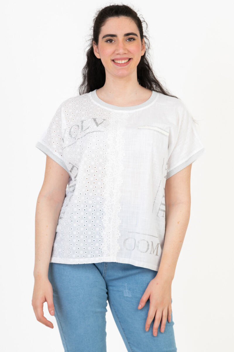 Grossiste Pomme Rouge Paris - Tshirt grande taille blanc (C8013)