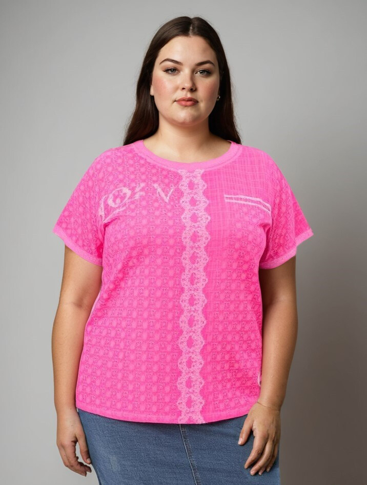 Grossiste Pomme Rouge Paris - Tshirt grande taille rose (C8013)