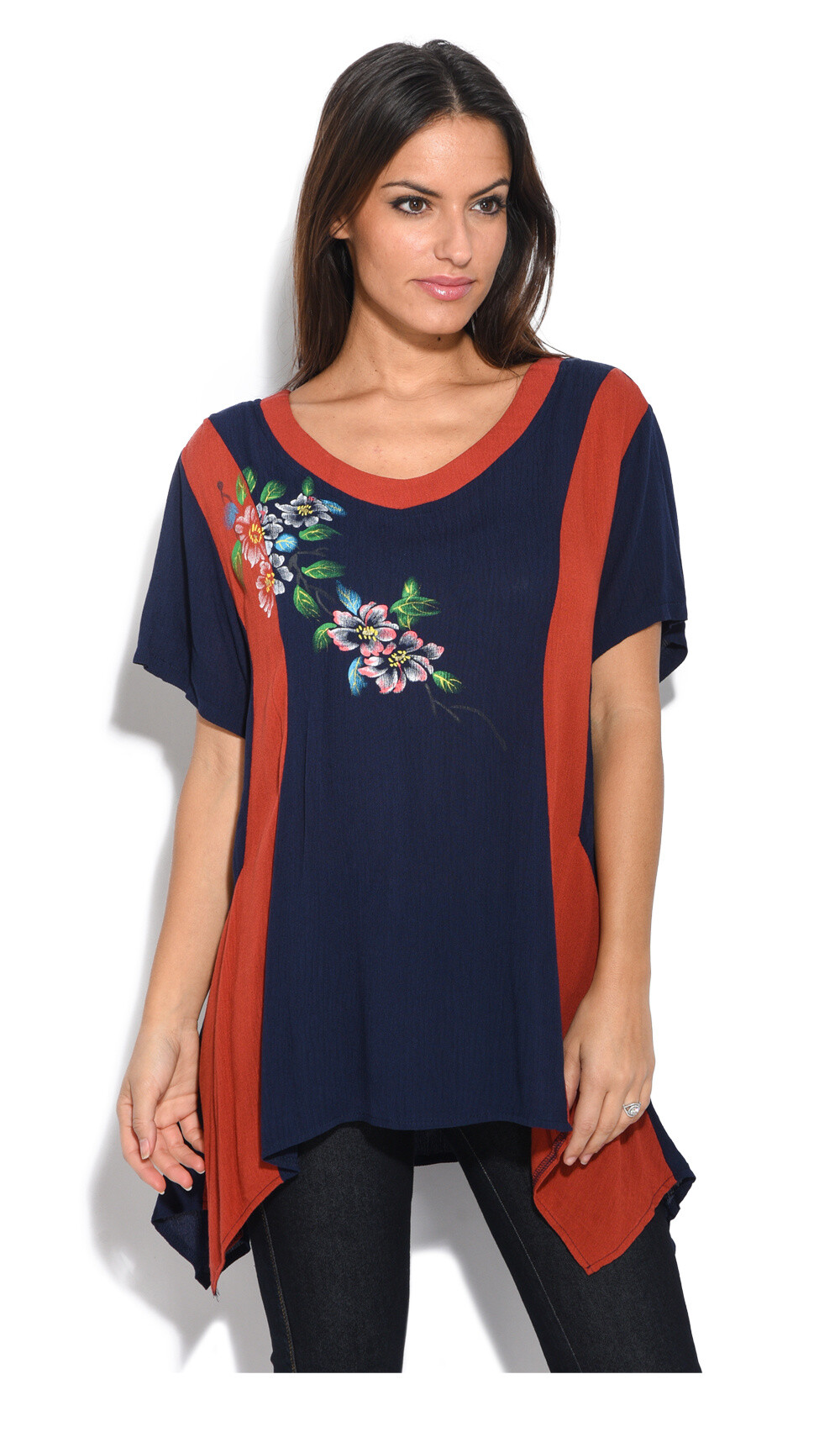 Grossiste Pomme Rouge Paris - Top coton/lin grande taille (A589)