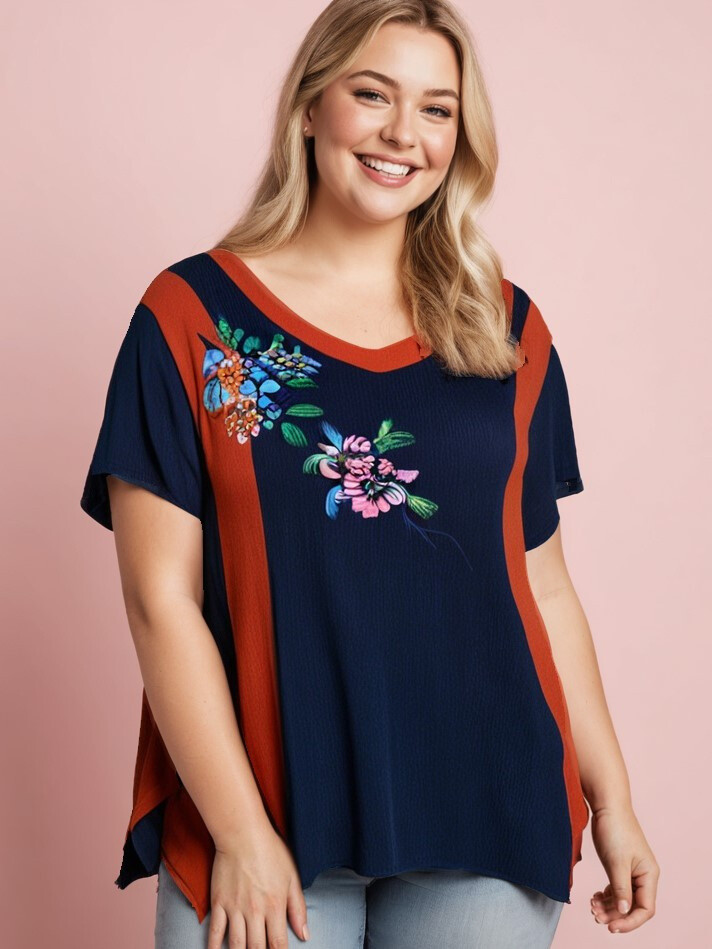 Grossiste Pomme Rouge Paris - Top coton/lin grande taille (A589)